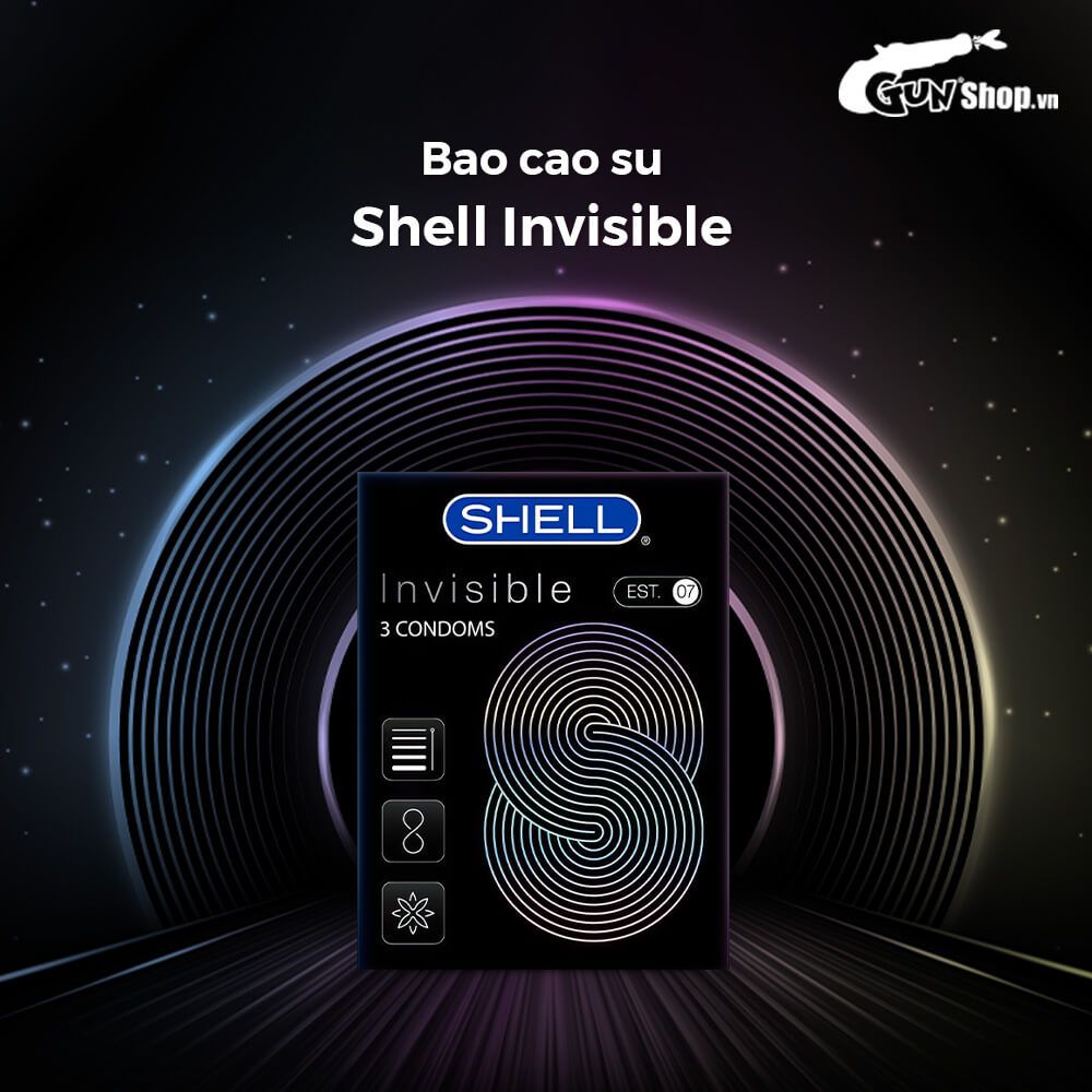 Bao cao su Shell Invisible - Siêu mỏng, chống tuột, kéo dài thời gian - Hộp 3 cái