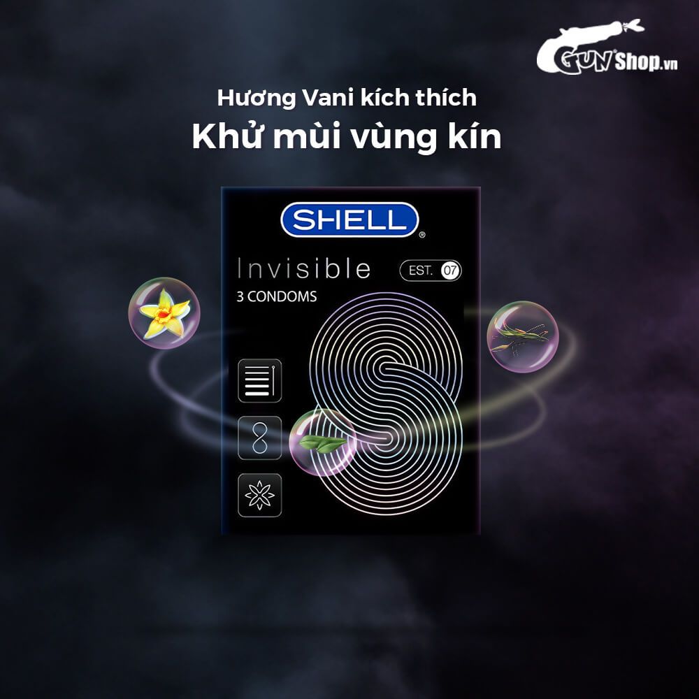 Bao cao su Shell Invisible - Siêu mỏng, chống tuột, kéo dài thời gian - Hộp 3 cái