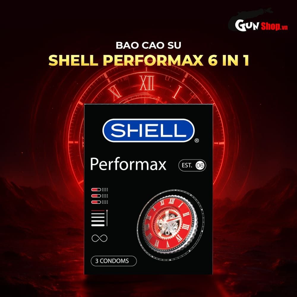 Bao cao su Shell Performax 6 in 1 - Kéo dài thời gian - Hộp 3 cái