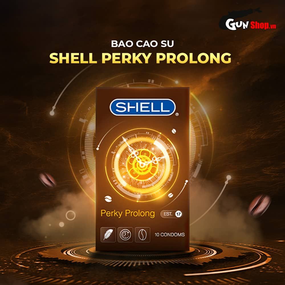 Bao cao su Shell Perky Prolong - Siêu mỏng, kéo dài thời gian, hương cà phê - Hộp 10 cái
