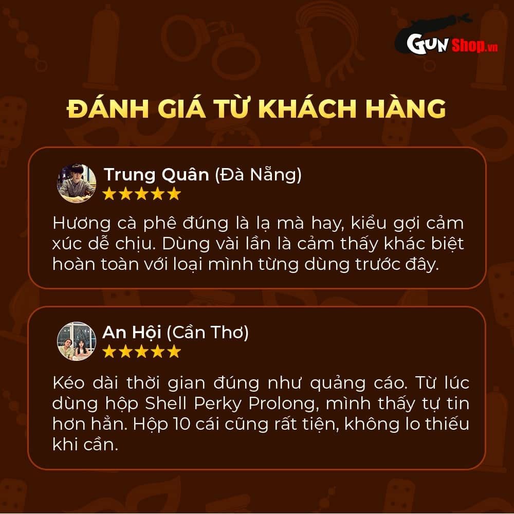 Bao cao su Shell Perky Prolong - Siêu mỏng, kéo dài thời gian, hương cà phê - Hộp 10 cái