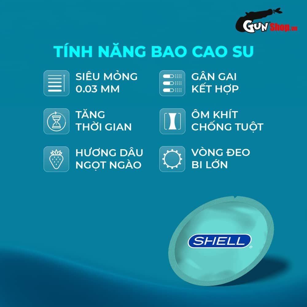 Bao cao su Shell Play Aura 6 tính năng - Hộp 10 cái + 5 vòng đeo kéo dài thời gian