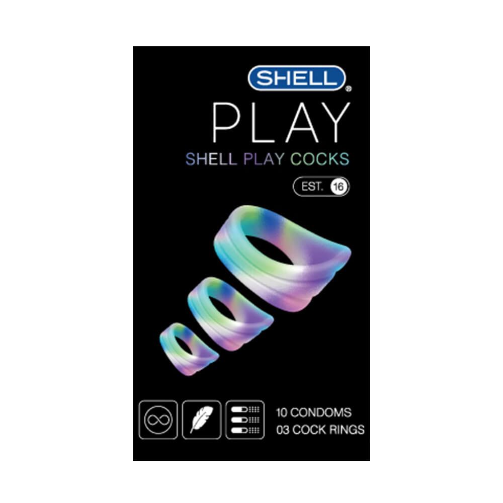 Bao cao su Shell Play Cocks 6 tính năng - Hộp 10 cái + 3 vòng đeo kéo dài thời gian