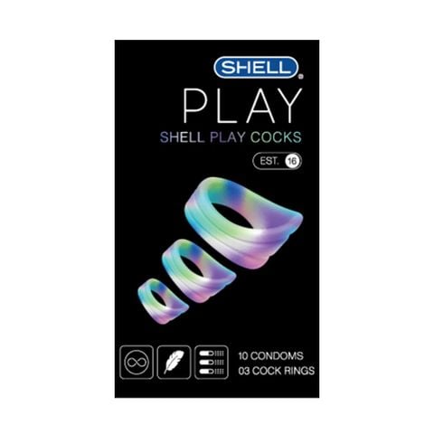 Bao cao su Shell Play Cocks 6 tính năng - Hộp 10 cái + 3 vòng đeo kéo dài thời gian