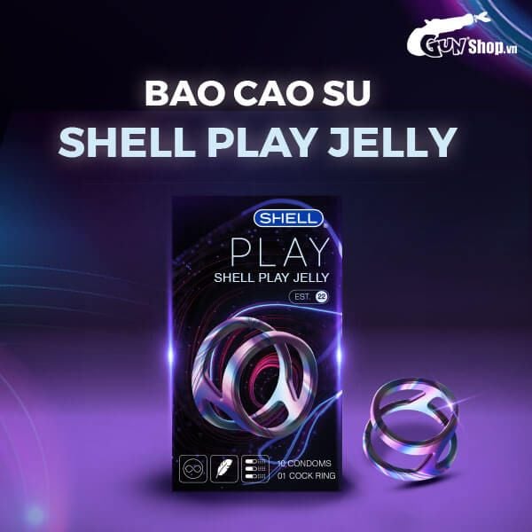Bao cao su Shell Play Jelly 6 tính năng - Hộp 10 cái + 1 vòng đeo kéo dài thời gian