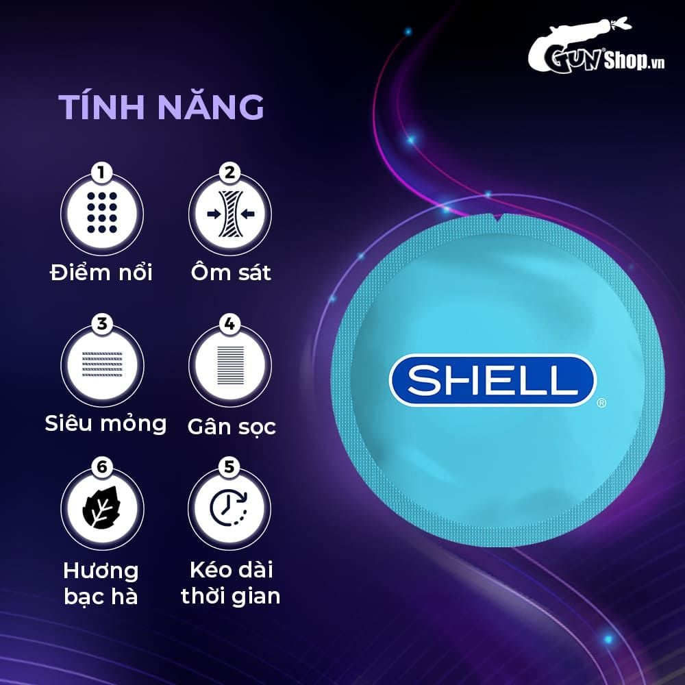 Bao cao su Shell Play Jelly 6 tính năng - Hộp 10 cái + 1 vòng đeo kéo dài thời gian