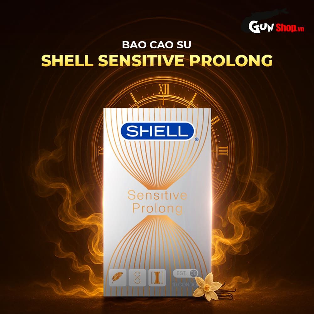 Bao cao su Shell Sensitive Prolong - Siêu mỏng 0.03mm, kéo dài thời gian - Hộp 10 cái