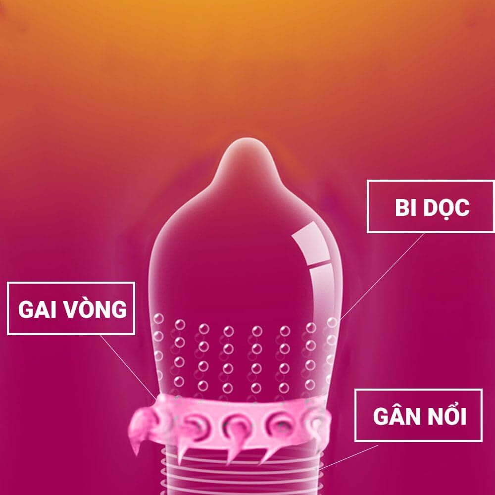 Bao cao su Super Gold - Gân và gai siêu lớn - Hộp 2 cái