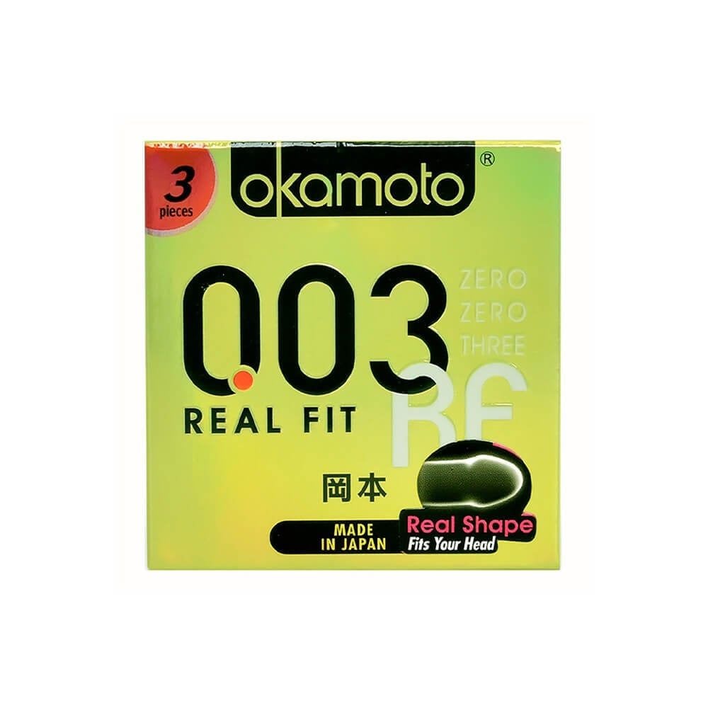 Bao cao su Okamoto 0.03 Real Fit - Siêu mỏng, co rút ôm sát - Hộp 3 cái