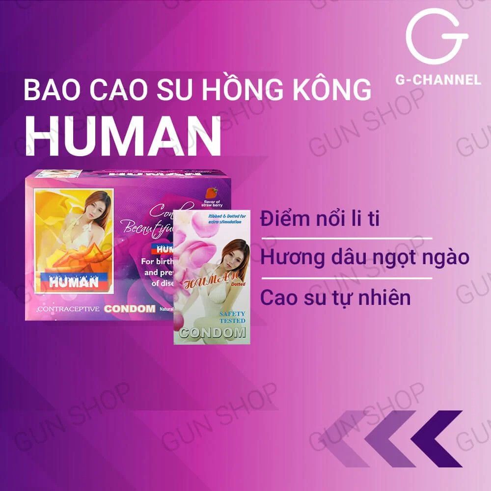 Bao cao su Human - Hương dâu, điểm nổi - Hộp 120 cái