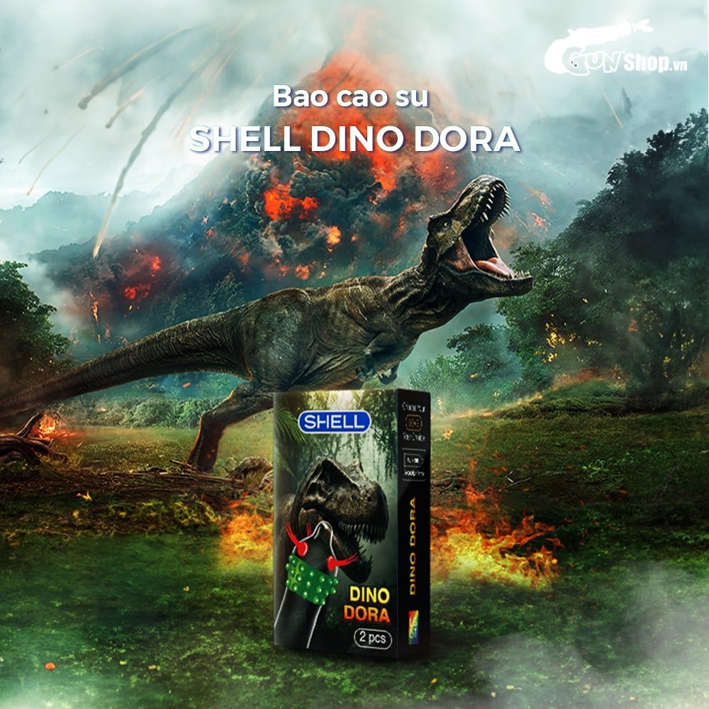 Bao cao su Shell Dino Dora - Hộp 1 bao gai, 3 vòng bi + 1 bao Shell Performax (Hộp 2 cái)