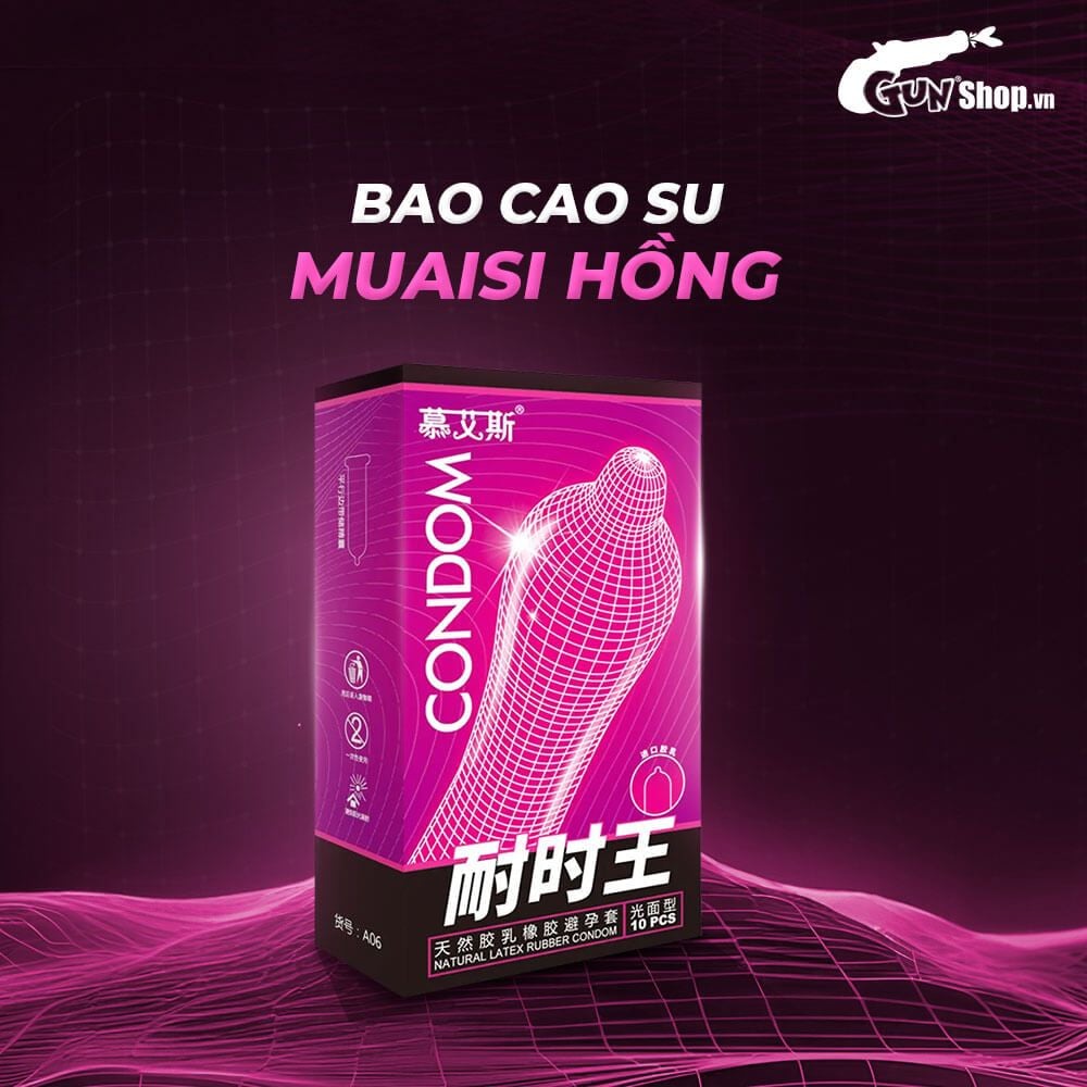 Bao cao su Muaisi Hồng - Nhiều gel, siêu mỏng - Hộp 10 cái
