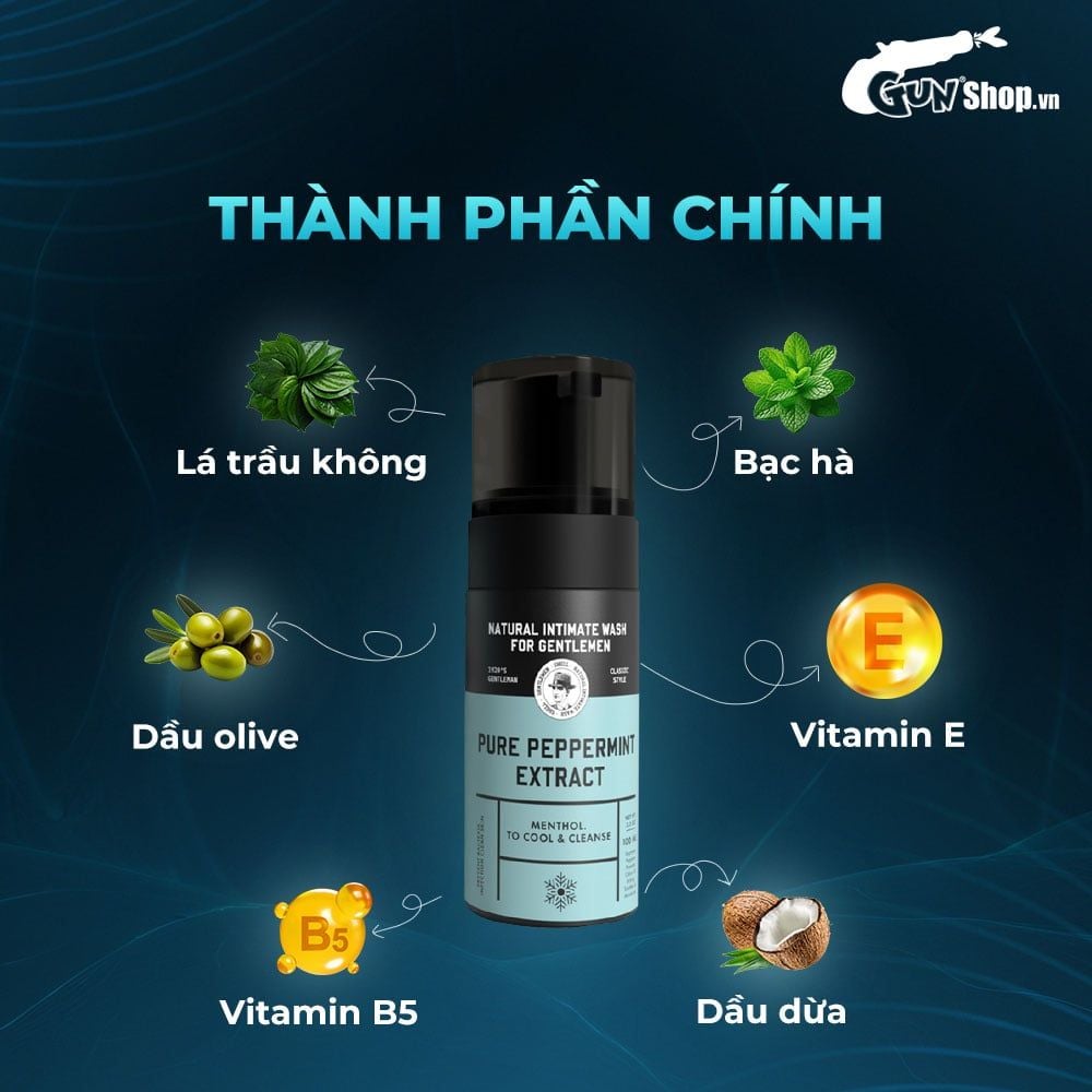 Dung dịch vệ sinh nam dạng bọt, tinh chất bạc hà tươi mát Shell Pure Peppermint Extract - 100ml