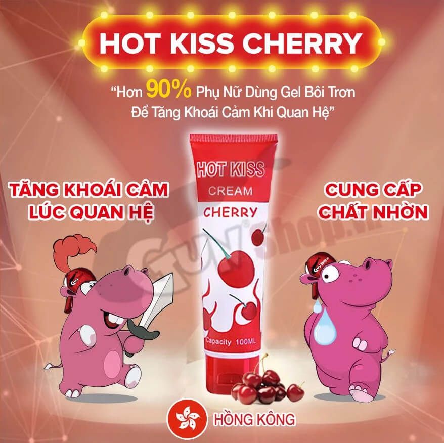 Gel bôi trơn hương cherry Hot Kiss - Chai 100ml