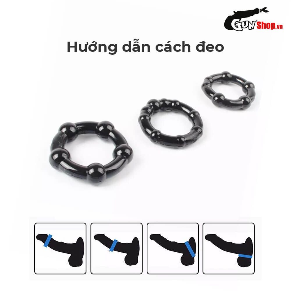 Vòng đeo kéo dài thời gian Chisa Beaded Cock Rings - Black