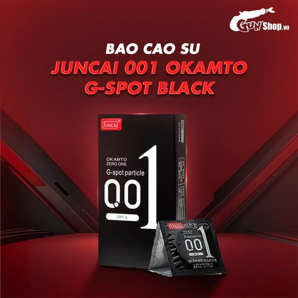 Bao cao su Juncai 001 Okamto G-Spot Black - Siêu mỏng, gai li ti - Hộp 10 cái