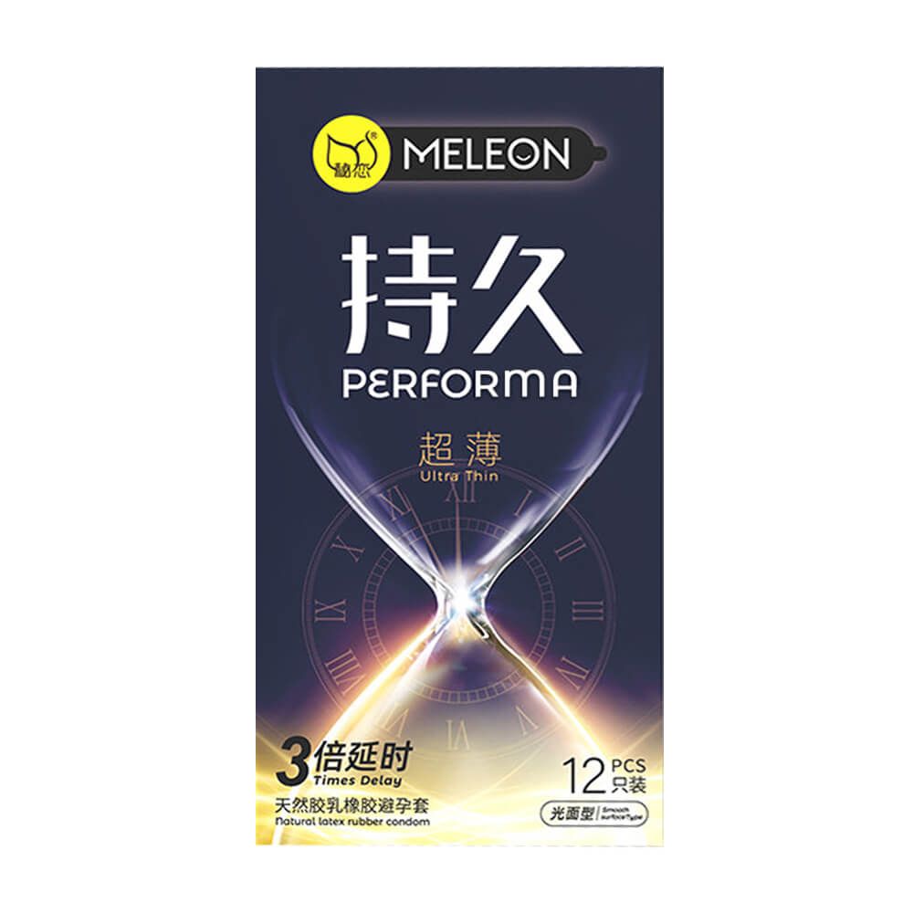Bao cao su Meleon Performa Ultra Thin - Kéo dài thời gian gấp 3 lần, siêu mỏng - Hộp 12 cái