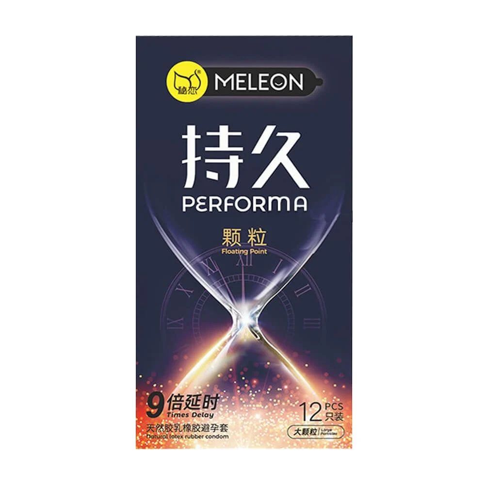 Bao cao su Meleon Performa Floating Point - Kéo dài thời gian gấp 9 lần, hạt nổi - Hộp 12 cái