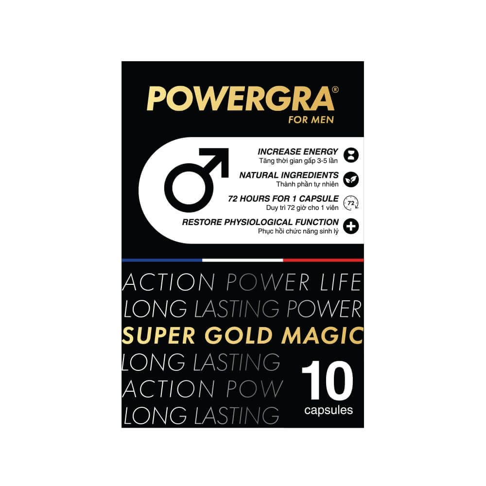 Viên uống tăng kích thước, kéo dài thời gian Powergra For Men (Super Gold Magic) - Hộp 10 viên