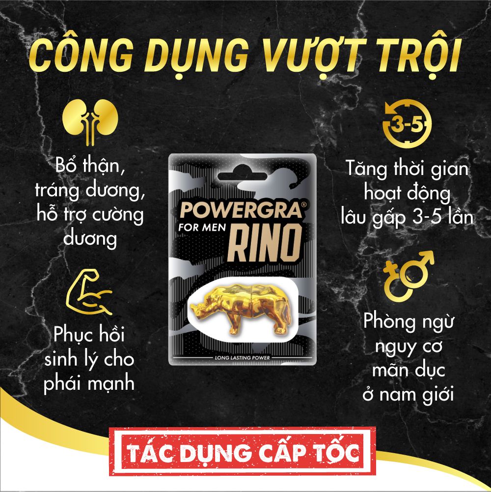 Viên uống phục hồi sinh lý, kéo dài thời gian Powergra For Men Rino - Vỉ 1 viên