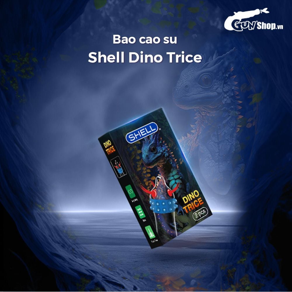 Bao cao su Shell Dino Trice - Hộp 1 bao gai, 2 vòng bi + 1 bao Shell Performax (Hộp 2 cái)