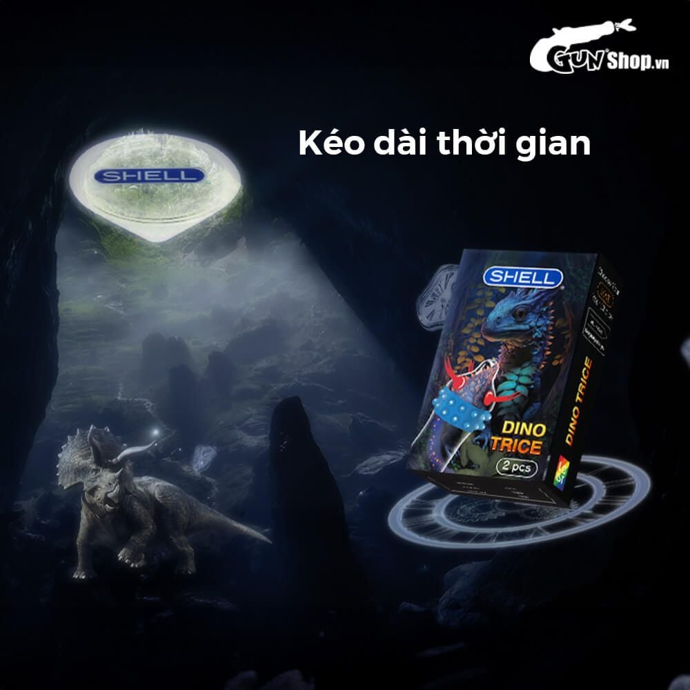 Bao cao su Shell Dino Trice - Hộp 1 bao gai, 2 vòng bi + 1 bao Shell Performax (Hộp 2 cái)