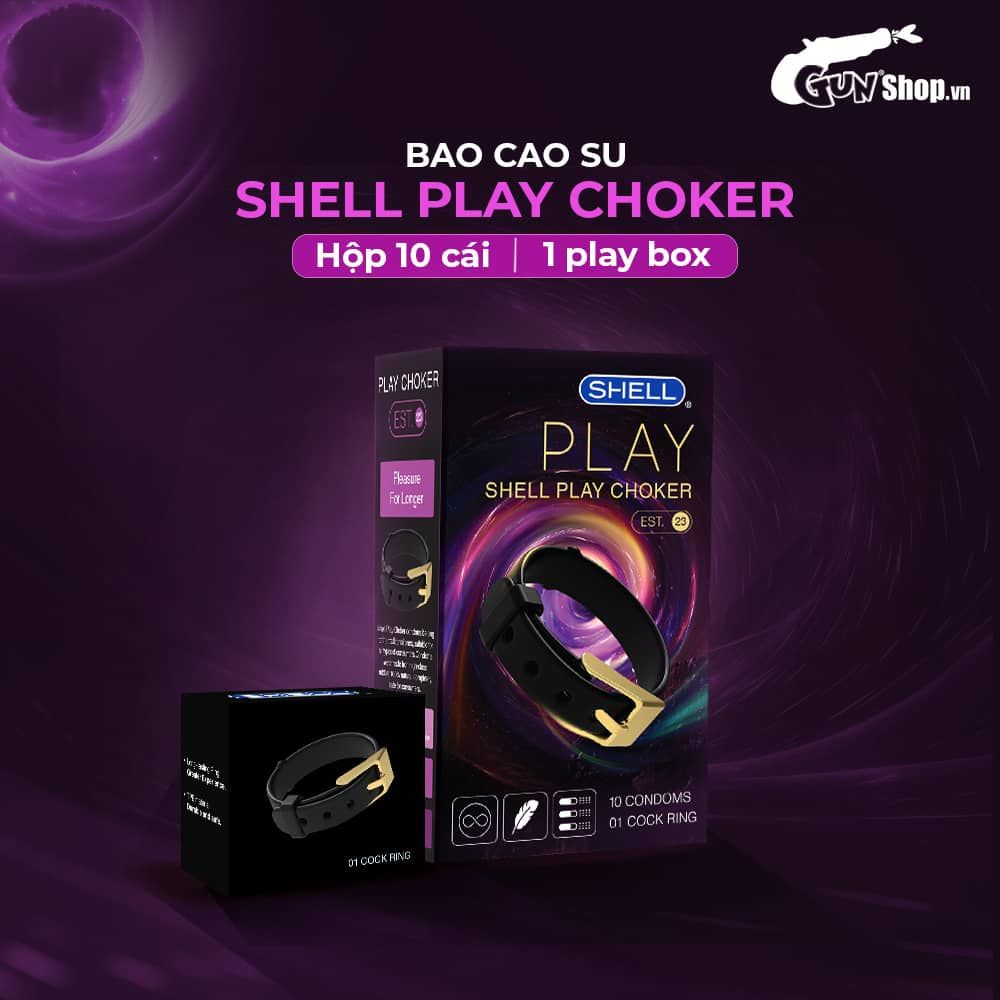 Bao cao su Shell Play Choker 6 tính năng - Hộp 10 cái + 1 vòng đeo kéo dài thời gian