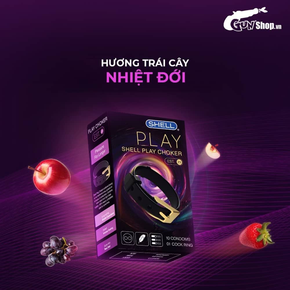 Bao cao su Shell Play Choker 6 tính năng - Hộp 10 cái + 1 vòng đeo kéo dài thời gian