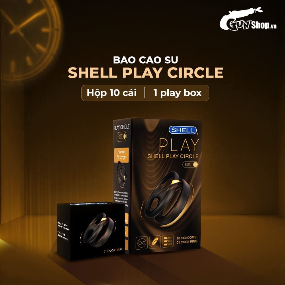 Bao cao su Shell Play Circle 6 tính năng - Hộp 10 cái + 1 vòng đeo kéo dài thời gian