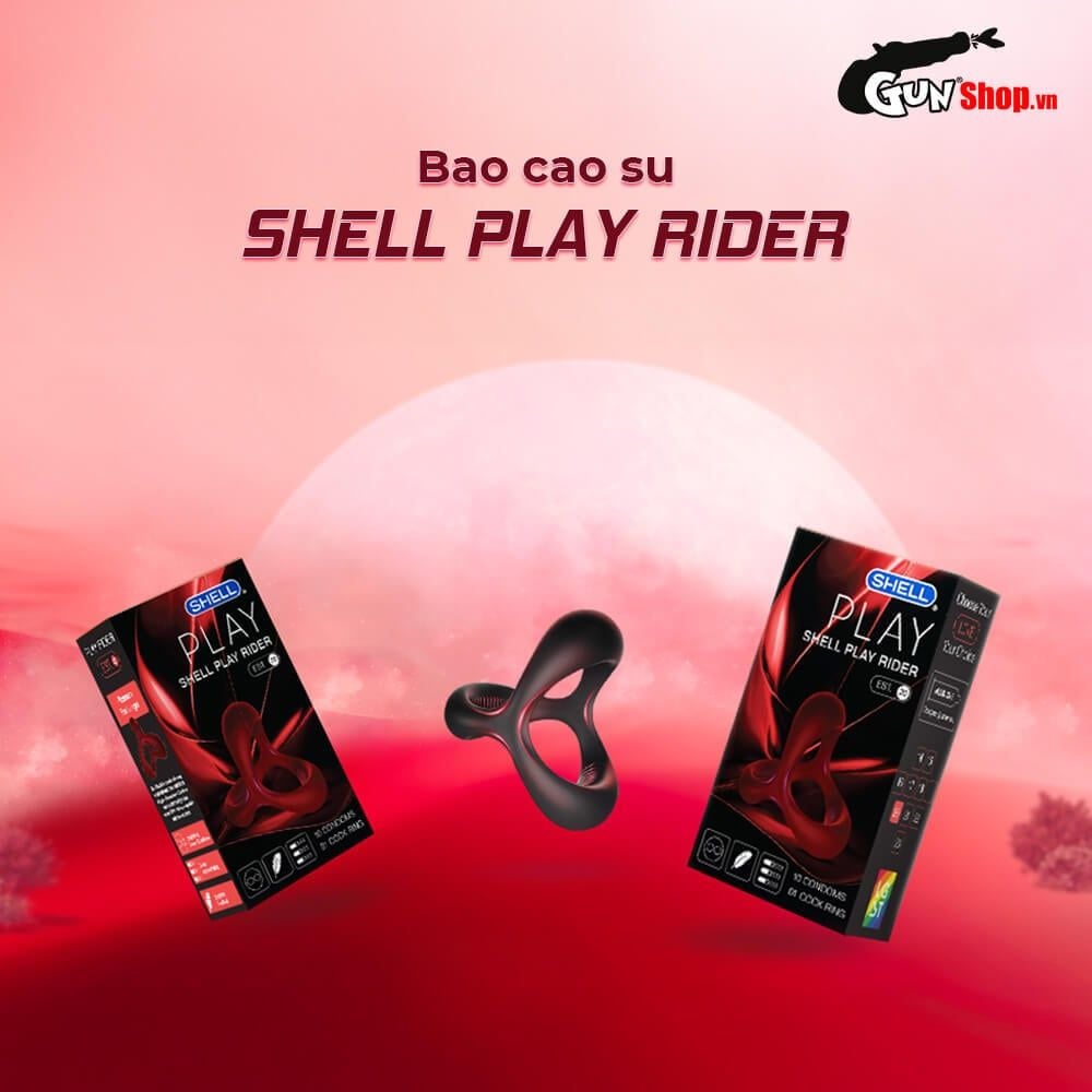 Bao cao su Shell Play Rider 6 tính năng - Hộp 10 cái + 1 vòng đeo kéo dài thời gian