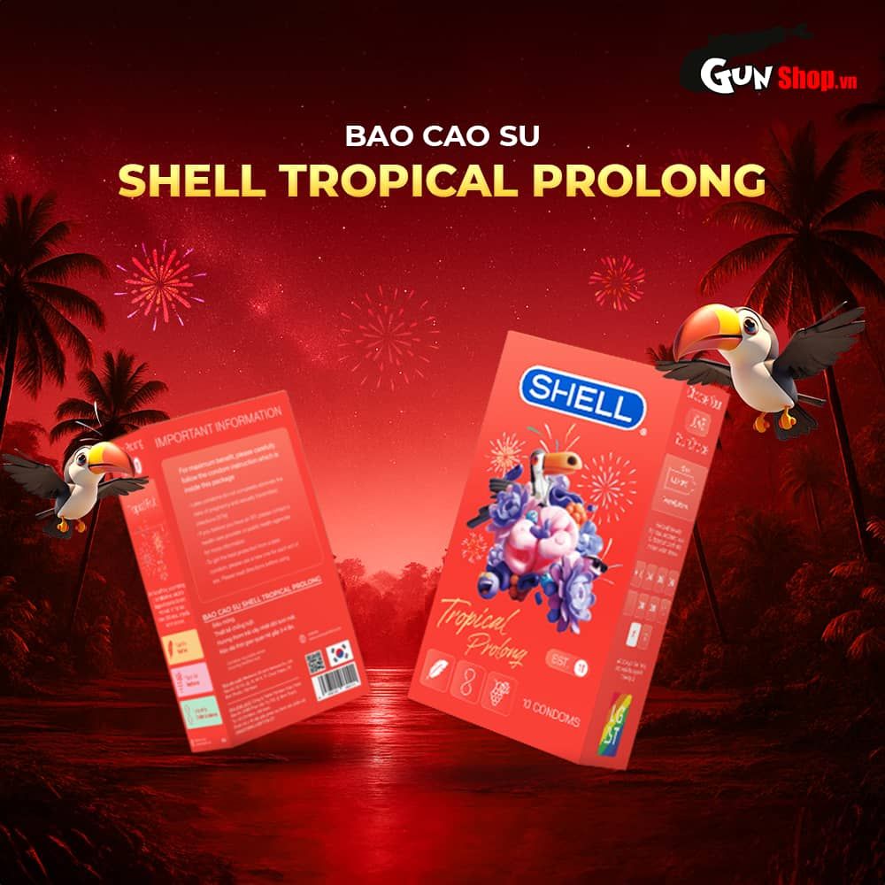 Bao cao su Shell Tropical Prolong - Siêu mỏng, kéo dài thời gian, hương hoa quả nhiệt đới - Hộp 10 cái
