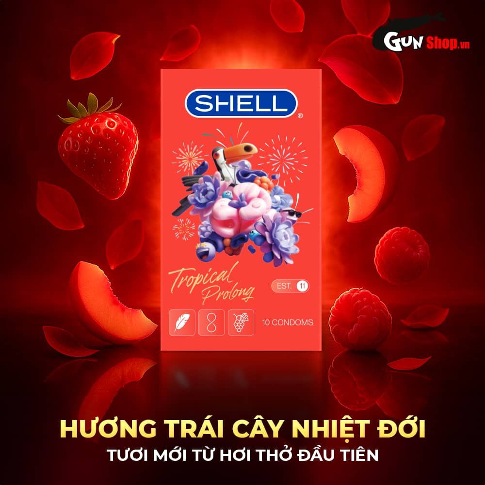 Bao cao su Shell Tropical Prolong - Siêu mỏng, kéo dài thời gian, hương hoa quả nhiệt đới - Hộp 10 cái