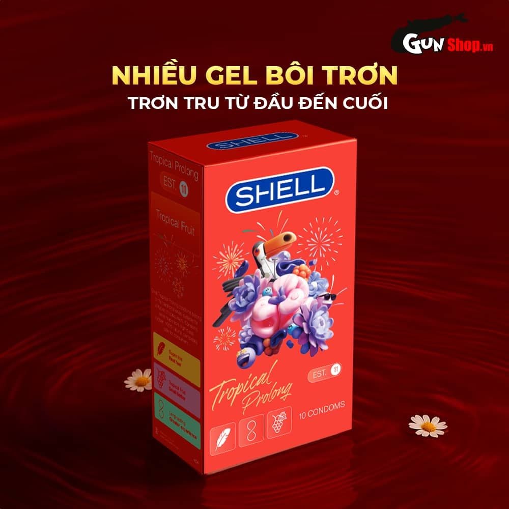 Bao cao su Shell Tropical Prolong - Siêu mỏng, kéo dài thời gian, hương hoa quả nhiệt đới - Hộp 10 cái