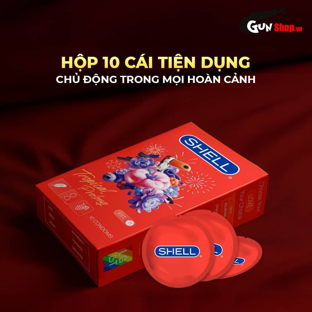 Bao cao su Shell Tropical Prolong - Siêu mỏng, kéo dài thời gian, hương hoa quả nhiệt đới - Hộp 10 cái