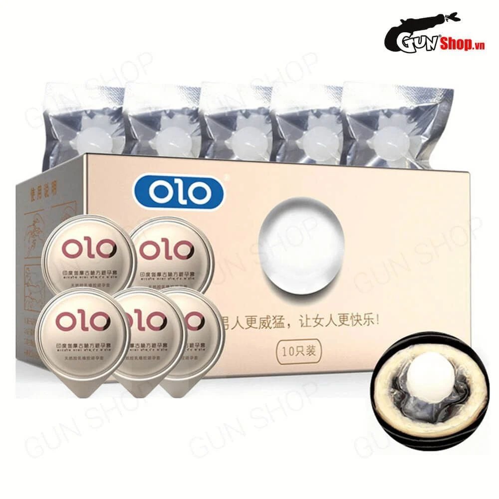 Bao cao su OLO 0.01 Trắng có bi - Siêu mỏng, bi tăng kích thước 1.5cm - Hộp 5 cái