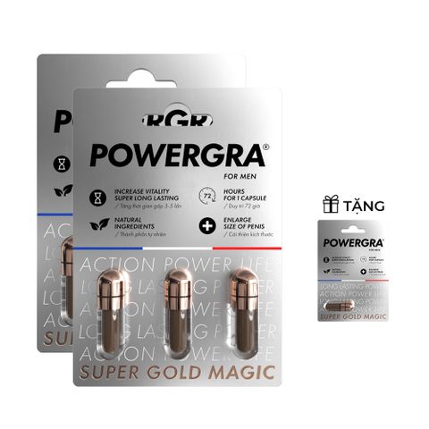 Bộ 2 vỉ 3 viên uống tăng kích thước, kéo dài thời gian Powergra For Men (Super Gold Magic) tặng kèm vỉ 1 viên