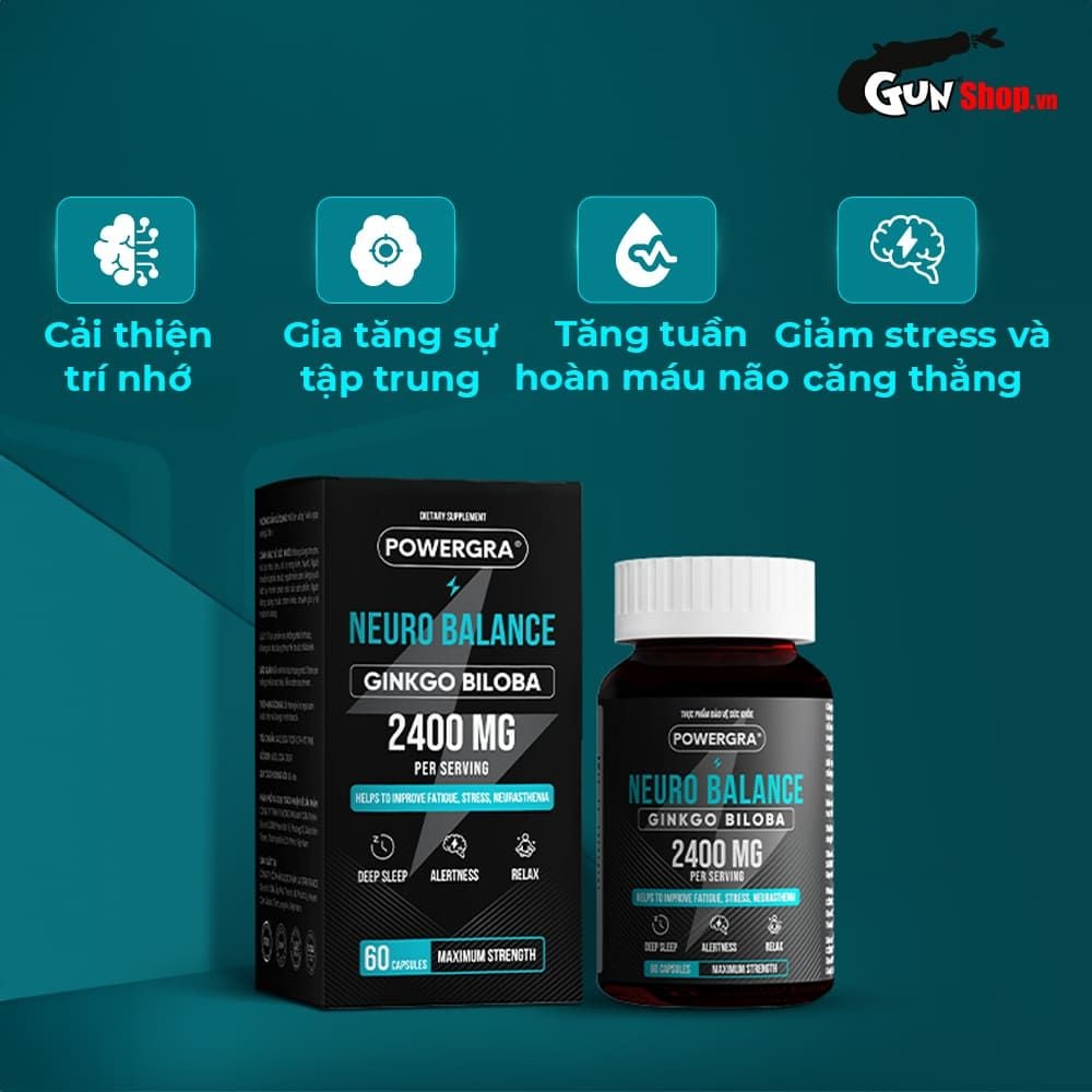 Viên uống bổ não, tăng cường trí nhớ Powergra Neuro Balance - Hộp 60 viên