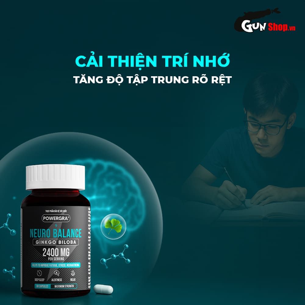 Viên uống bổ não, tăng cường trí nhớ Powergra Neuro Balance - Hộp 60 viên
