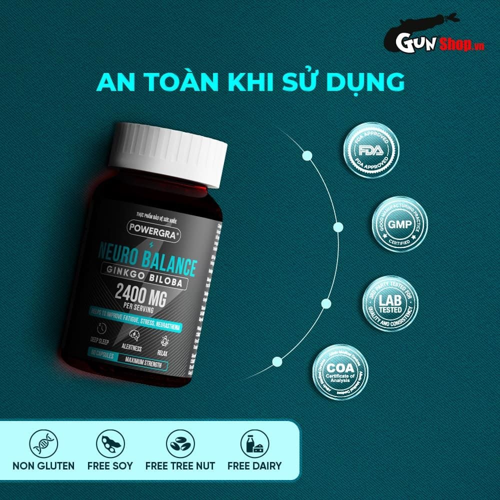 Viên uống bổ não, tăng cường trí nhớ Powergra Neuro Balance - Hộp 60 viên