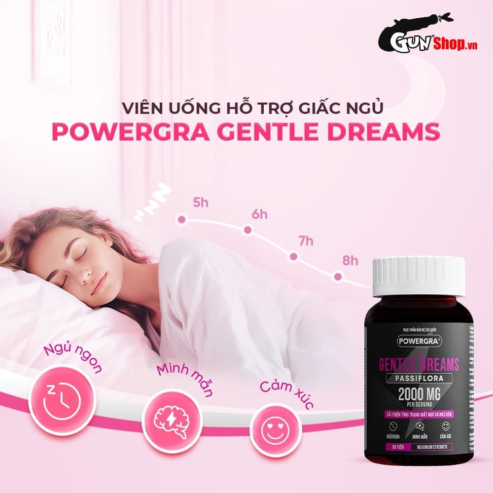 Viên uống cải thiện tình trạng mất ngủ Powegra Gentle Dreams - Hộp 60 viên