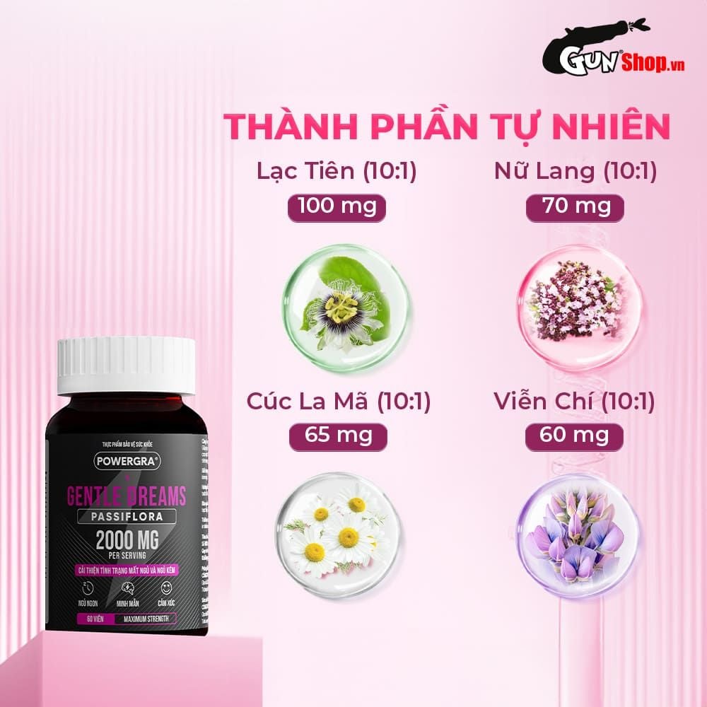 Viên uống cải thiện tình trạng mất ngủ Powegra Gentle Dreams - Hộp 60 viên