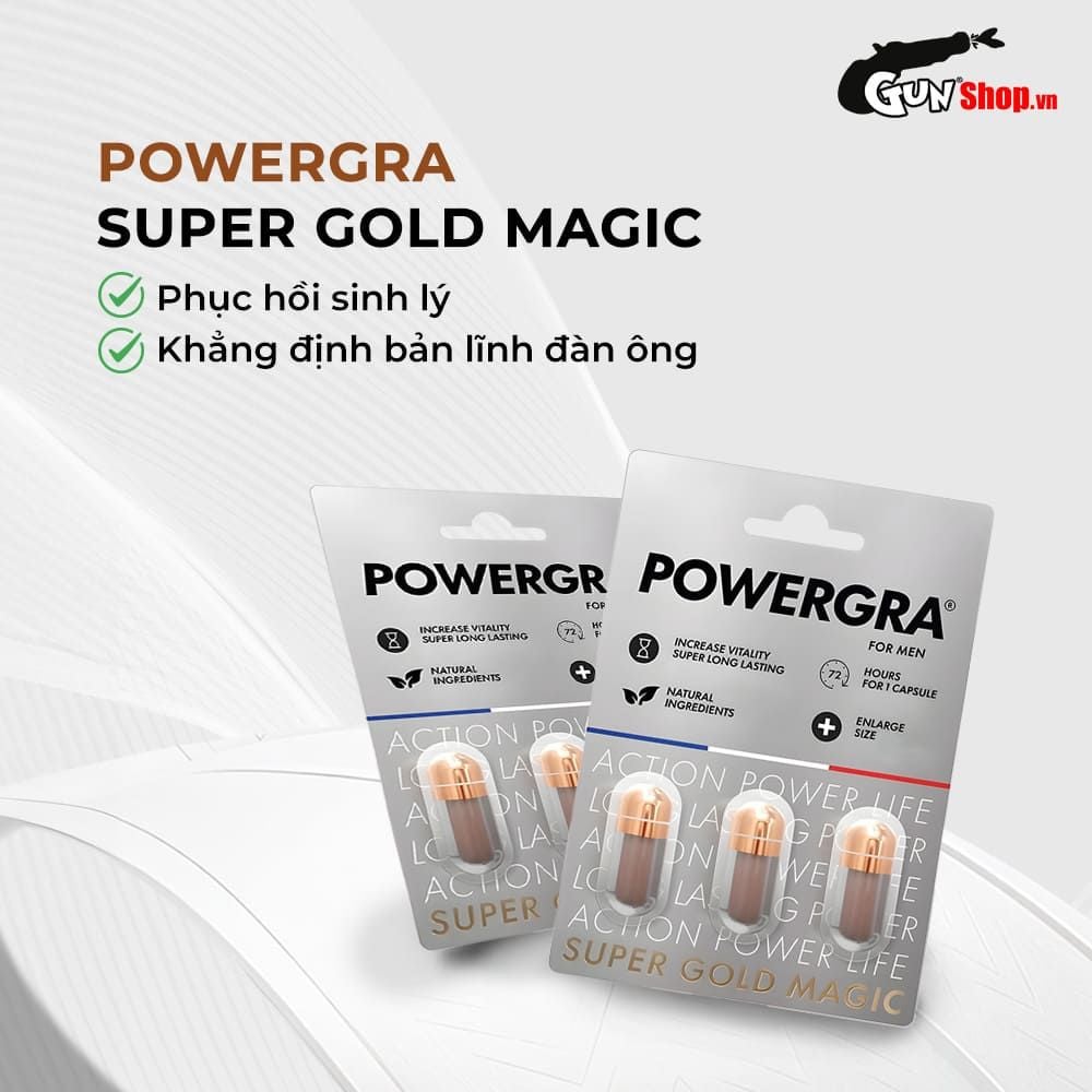 Viên uống tăng kích thước, kéo dài thời gian Powergra For Men (Super Gold Magic) - Vỉ 3 viên