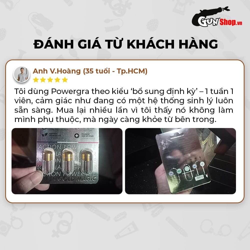Viên uống tăng kích thước, kéo dài thời gian Powergra For Men (Super Gold Magic) - Vỉ 3 viên