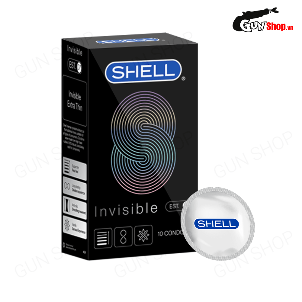 Bao cao su Shell Invisible - Siêu mỏng, chống tuột, kéo dài thời gian - Hộp 10 cái