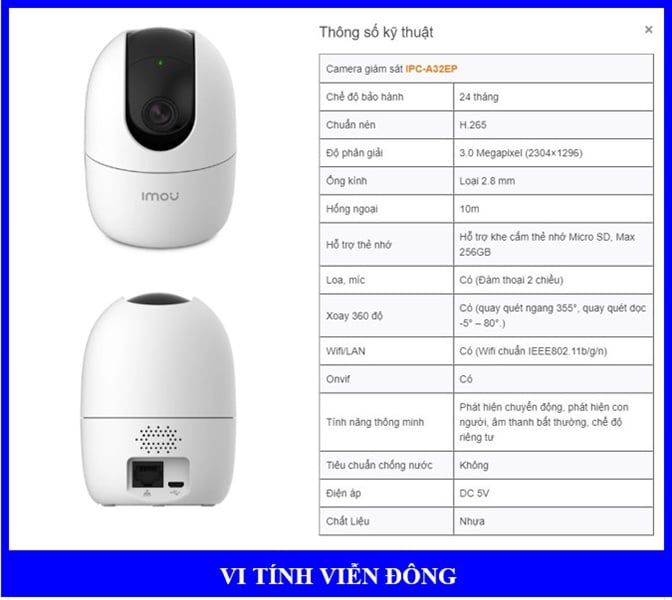 Camera Imou IPC - A32EP - L ( 3Mb , hồng ngoại 10m ,đàm thoại )