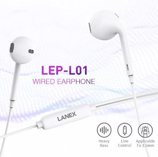 Tai nghe dây LANEX LEP-L01 White Chính hãng (1.2m, nhựa TPE, jack 3.5mm, có mic)
