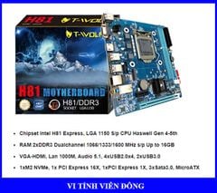 Mainboard T-Wolf H81 chính hãng (LGA 1150 / CPU Gen 4-5th / 2 x DDR3 / VGA + HDMI / Lan1000M / SSD NVMe-M.2 Sata / PCIe 16X / PCIe 1X)