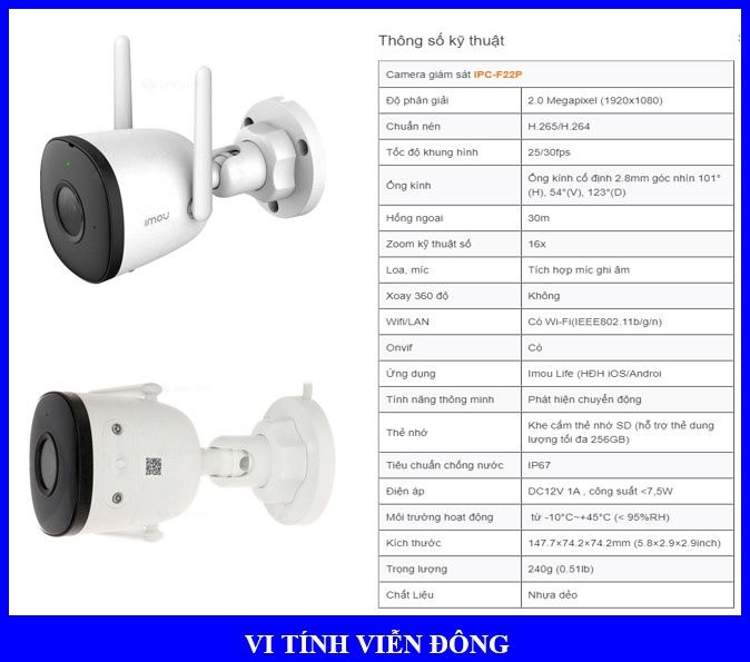 Camera Dahua Imou IPC F22P (Hồng ngoại 30m) ( IMEI )