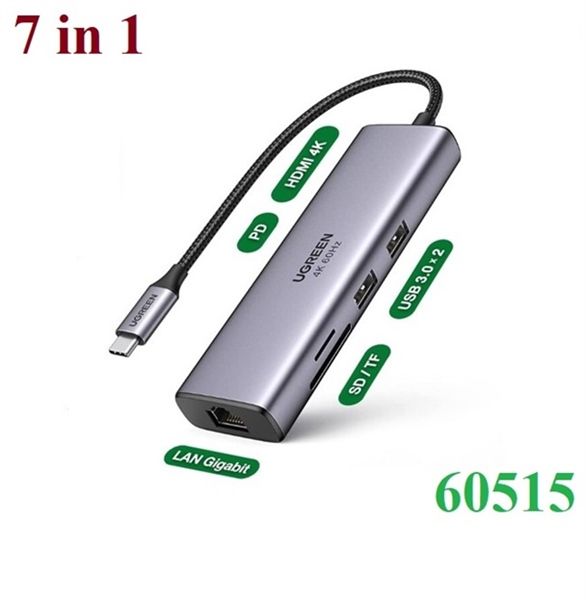 Cáp chuyển Type C -> HDMI 4K@60hz + USB + Lan Gigabit + PD100W + SD + TF Ugreen 60515