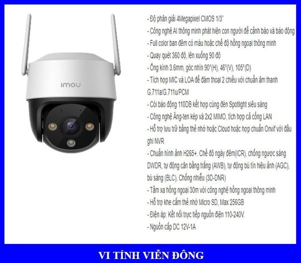 Camera WIFI 4MP iMOU Cruiser SE+ IPC-S41FEP (Full color ban đêm có màu, đàm thoại 2 chiều, còi báo động)